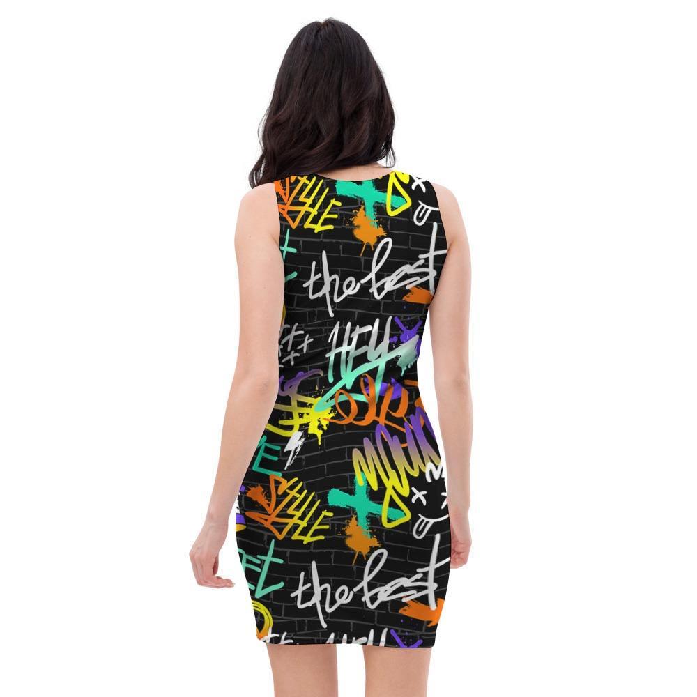 Urban Graffiti Print Bodycon Dress-grizzshop