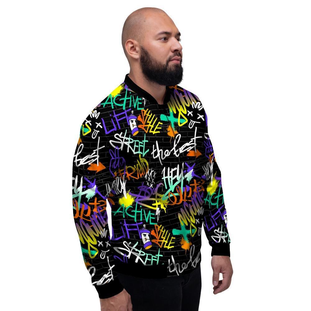 Urban Graffiti Print Men's Bomber Jacket-grizzshop