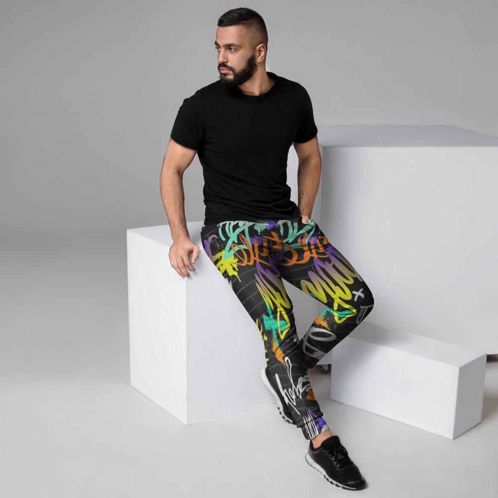 Urban Graffiti Print Men's Joggers-grizzshop