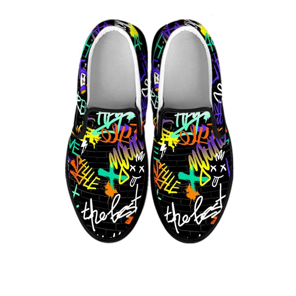 Urban Graffiti Print Men's Slip On Sneakers-grizzshop