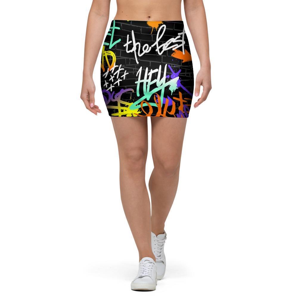 Urban Graffiti Print Mini Skirt-grizzshop