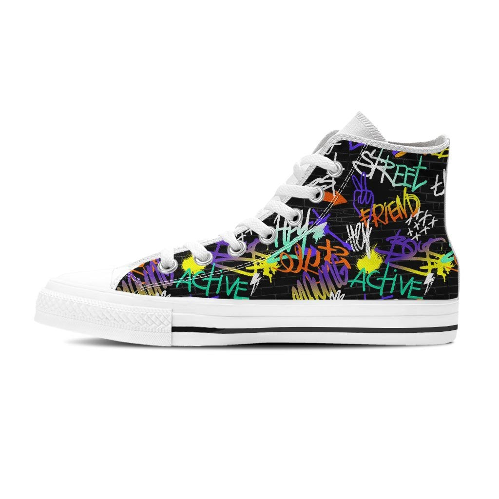 Urban Graffiti Print Women's High Top Shoes-grizzshop
