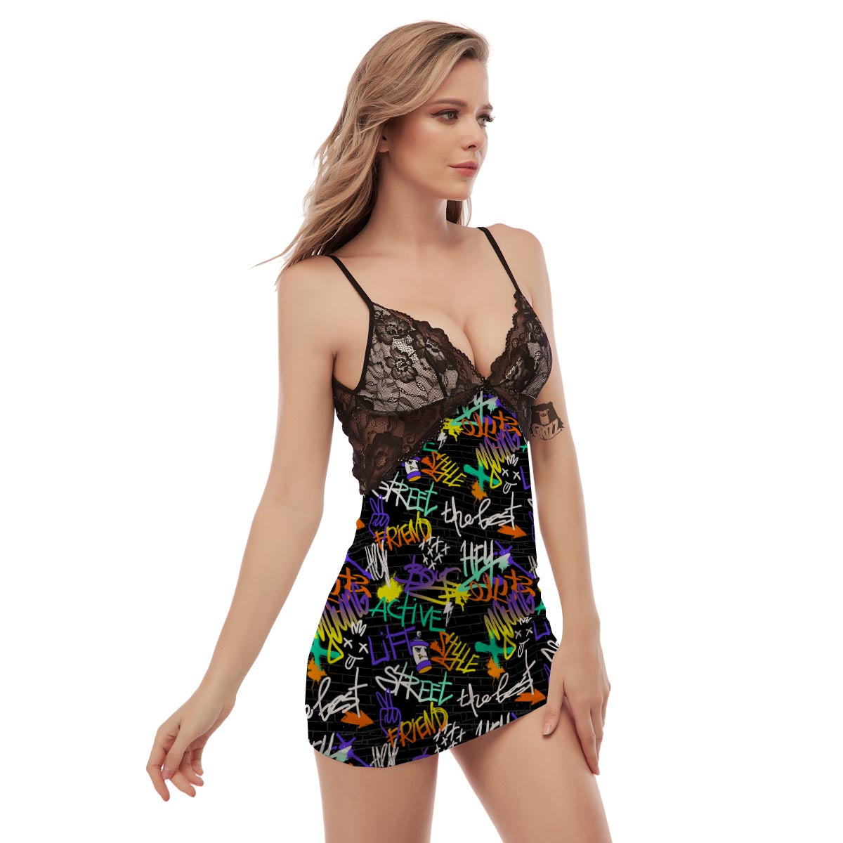 Urban Graffiti Print Women's Sexy Night Dress-grizzshop