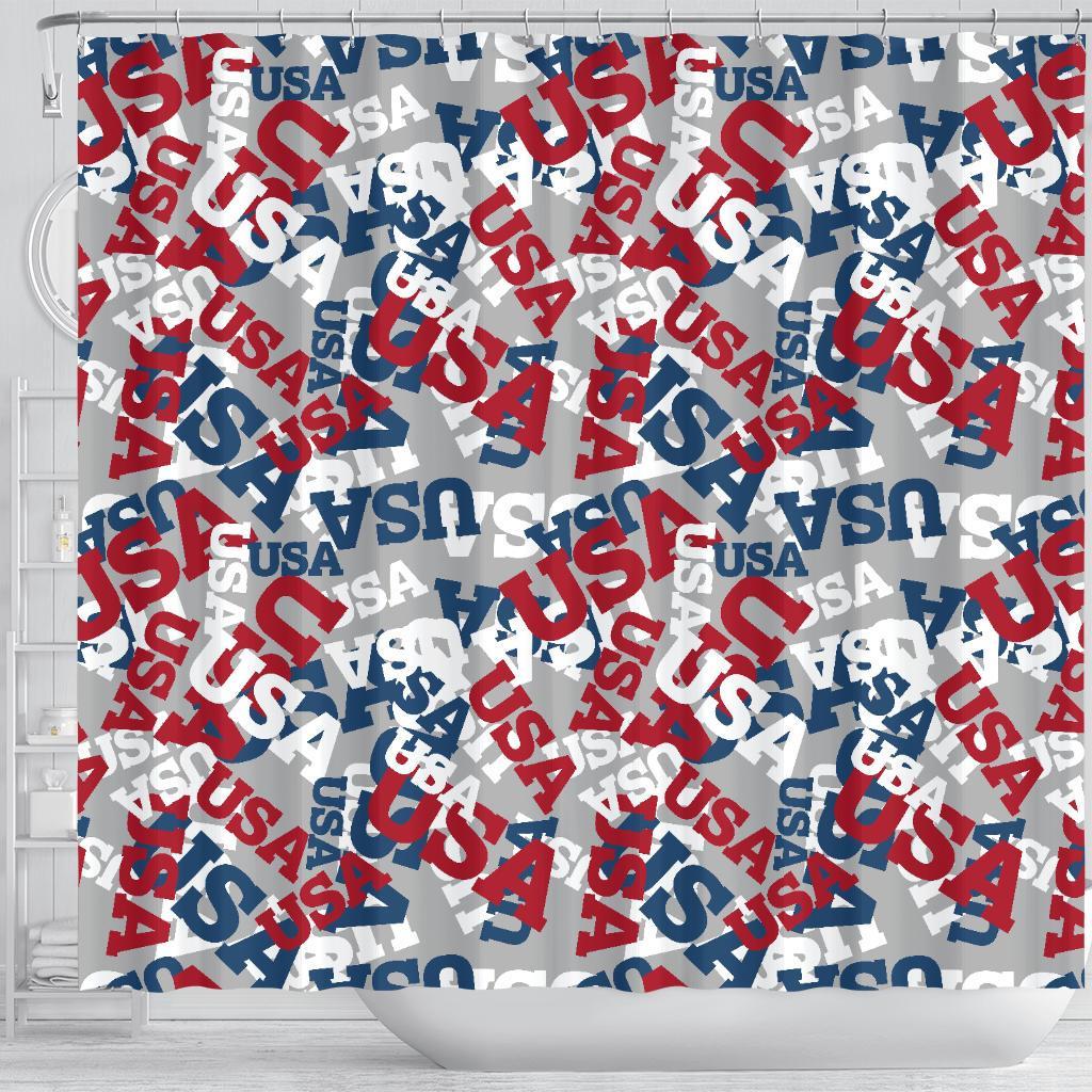 Usa Patriot Pattern Print Bathroom Shower Curtain-grizzshop