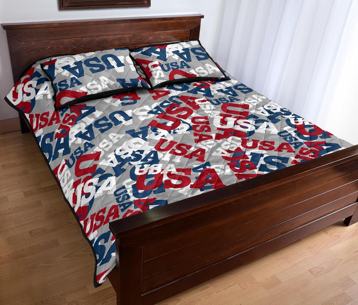 Usa Patriot Pattern Print Bed Set Quilt-grizzshop