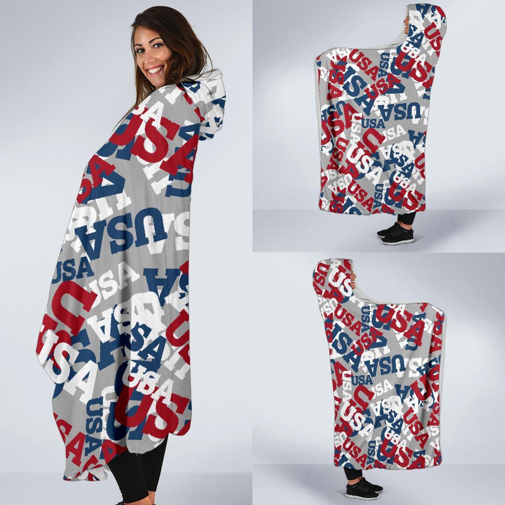 Usa Patriot Pattern Print Hooded Blanket-grizzshop