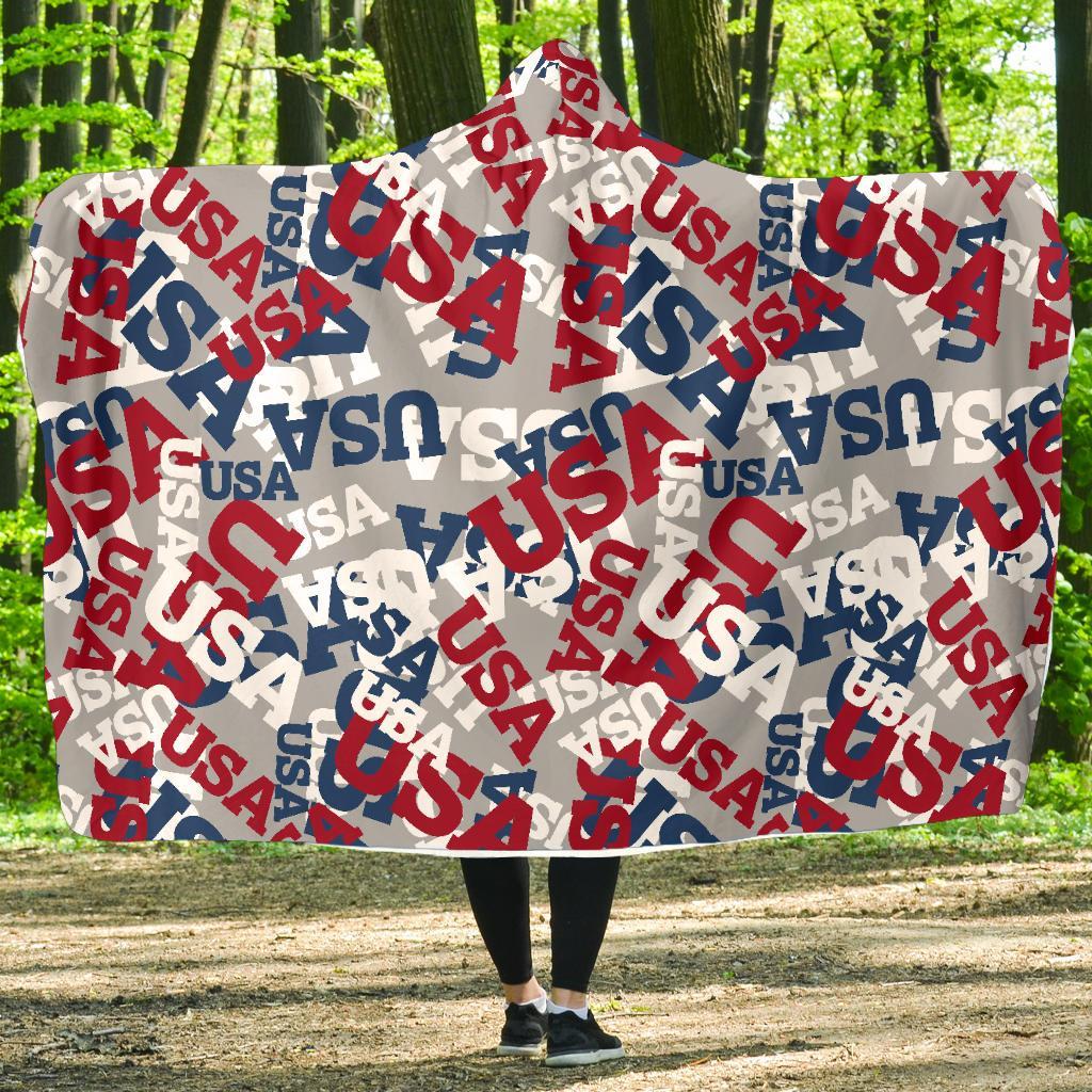 Usa Patriot Pattern Print Hooded Blanket-grizzshop