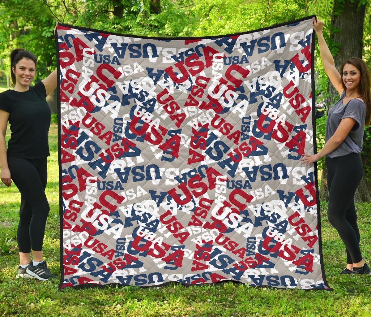 Usa Patriot Pattern Print Quilt-grizzshop