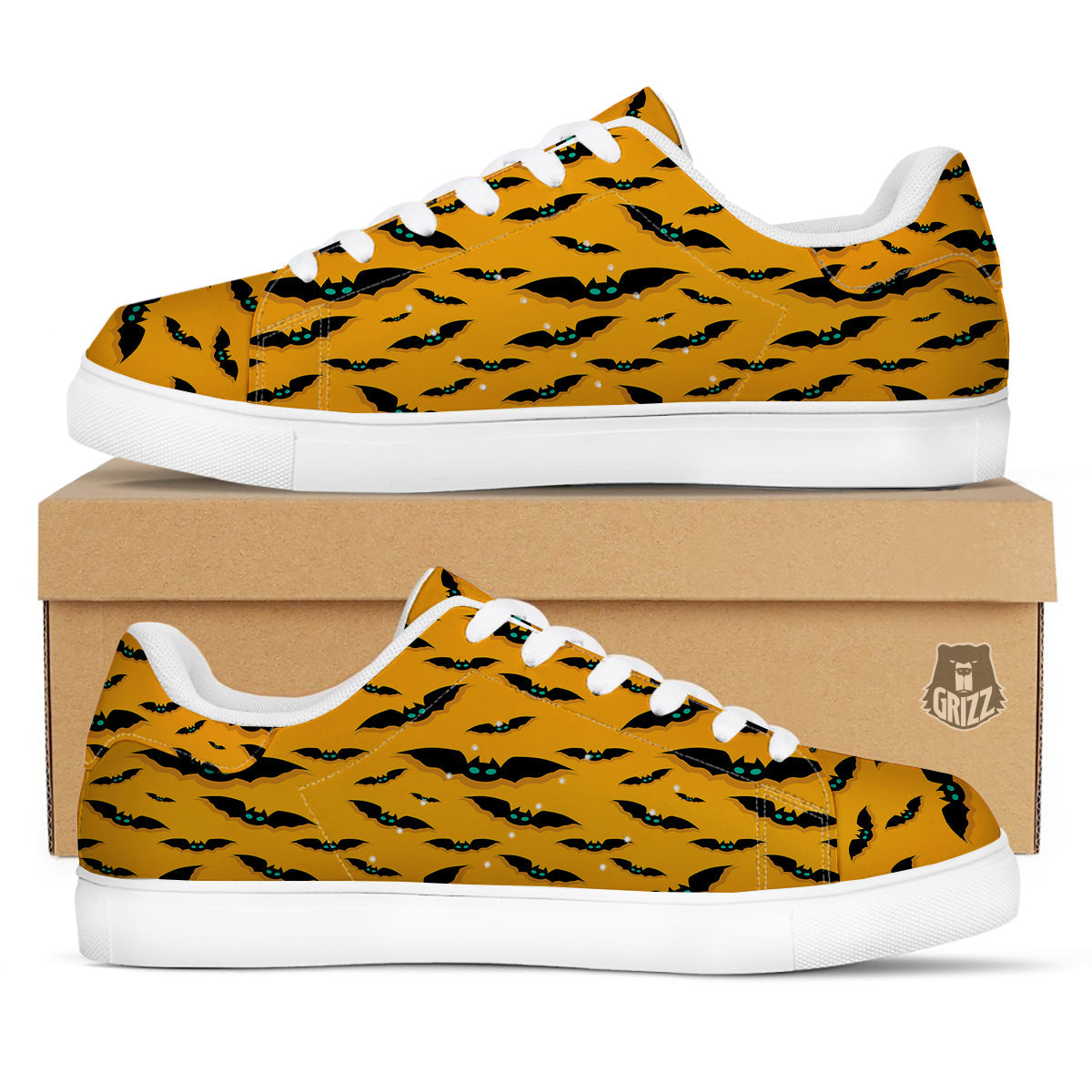 Vampire Bat Halloween Print Pattern White Low Top Sneakers-grizzshop