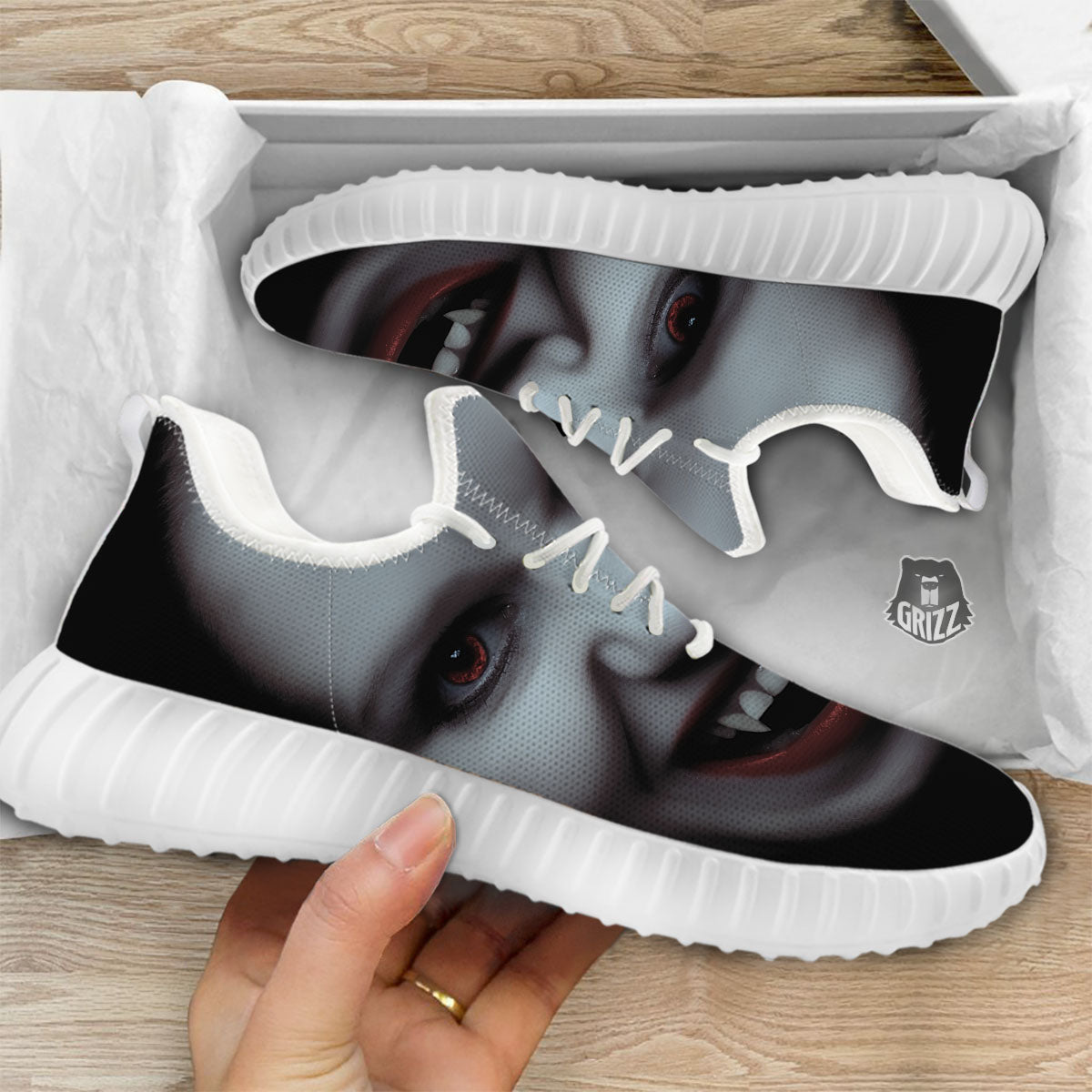 Vampire Girl Halloween Print White Walking Shoes-grizzshop