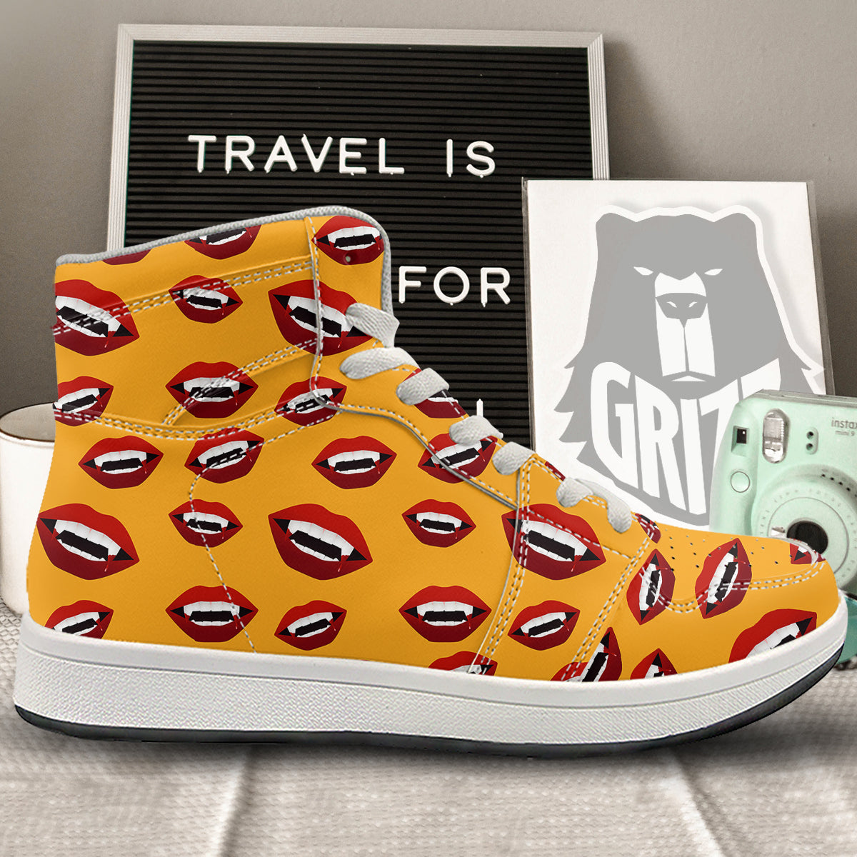 Vampire Lips Halloween Print Pattern High Top Sneakers-grizzshop
