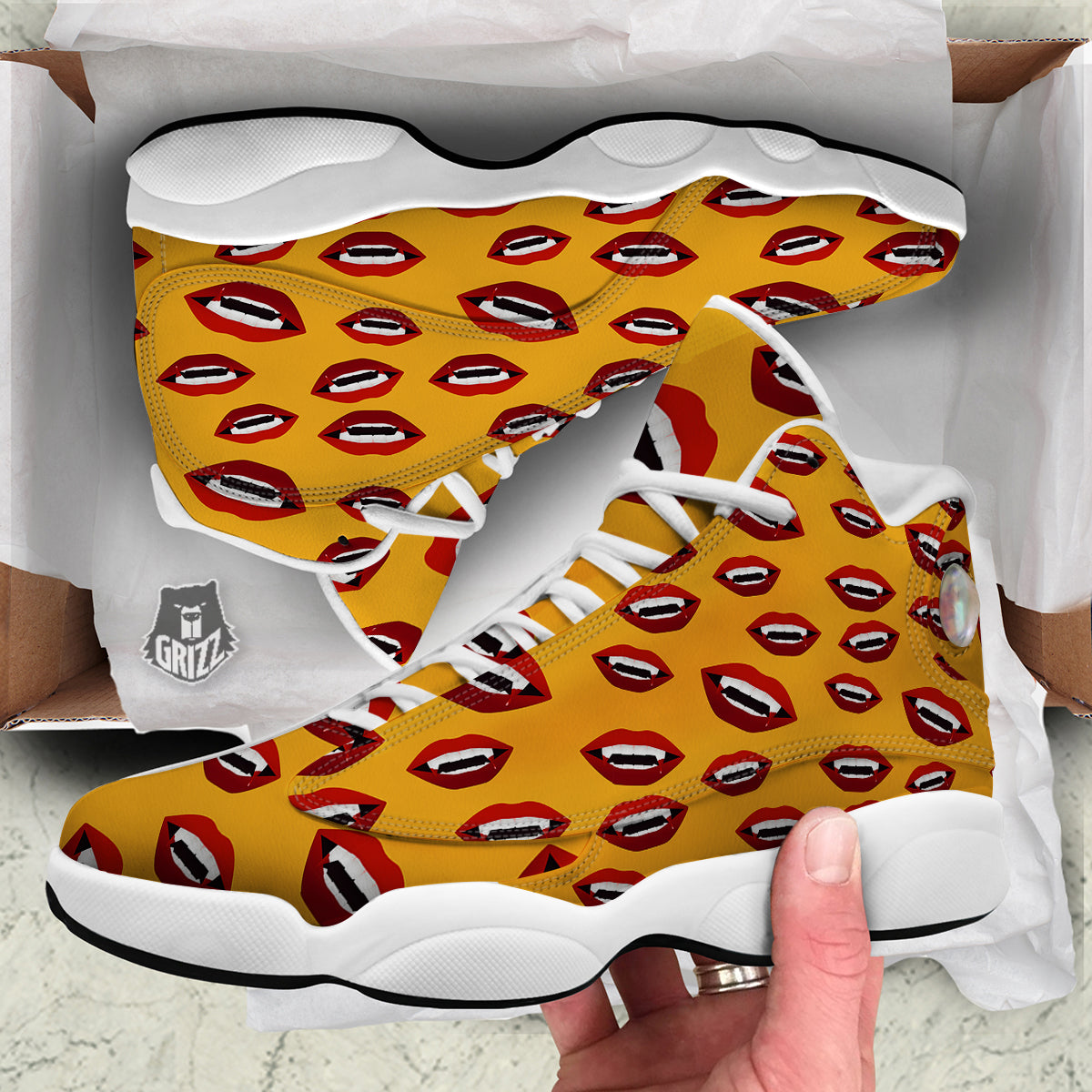 Vampire Lips Halloween Print Pattern White Basketball Shoes-grizzshop