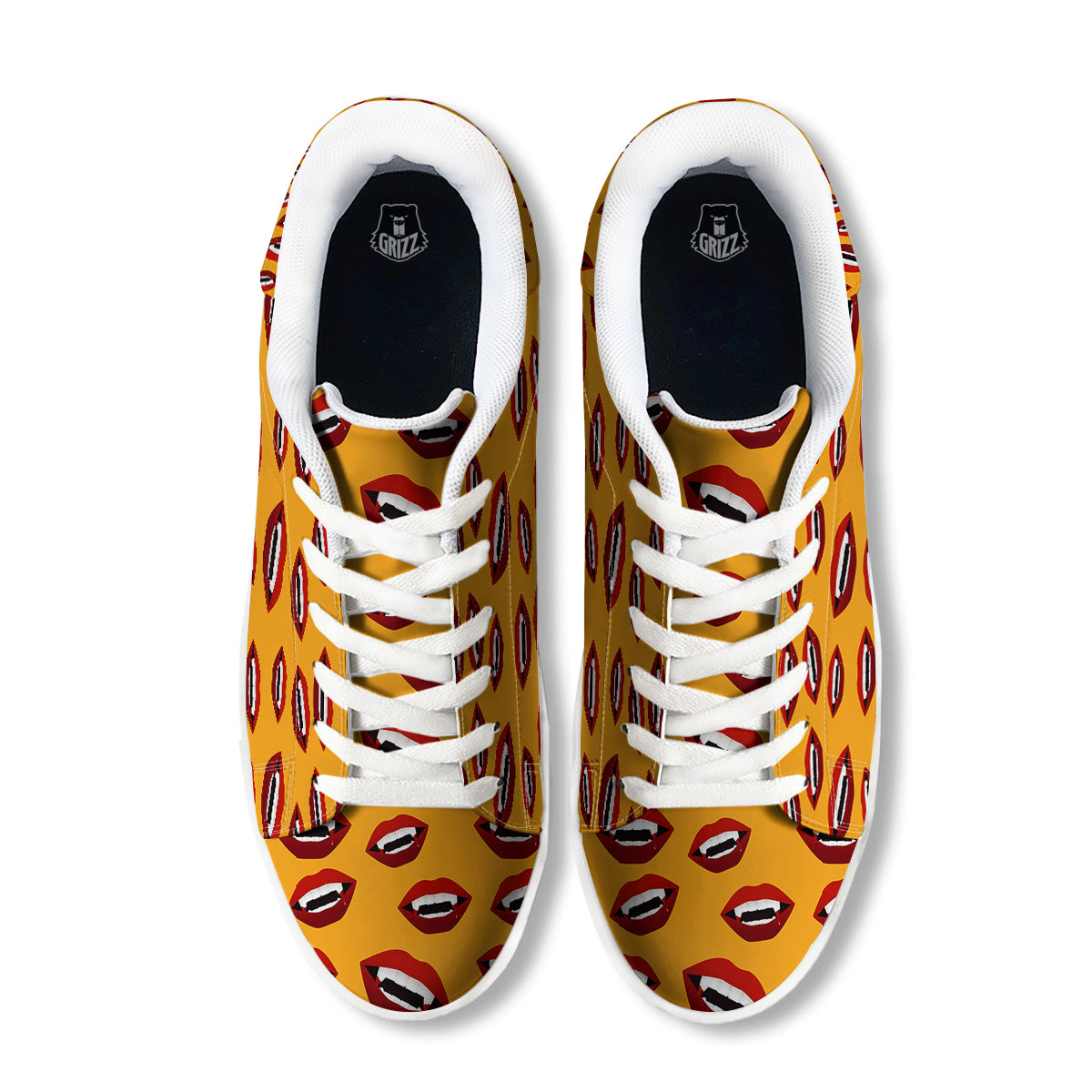 Vampire Lips Halloween Print Pattern White Low Top Sneakers-grizzshop