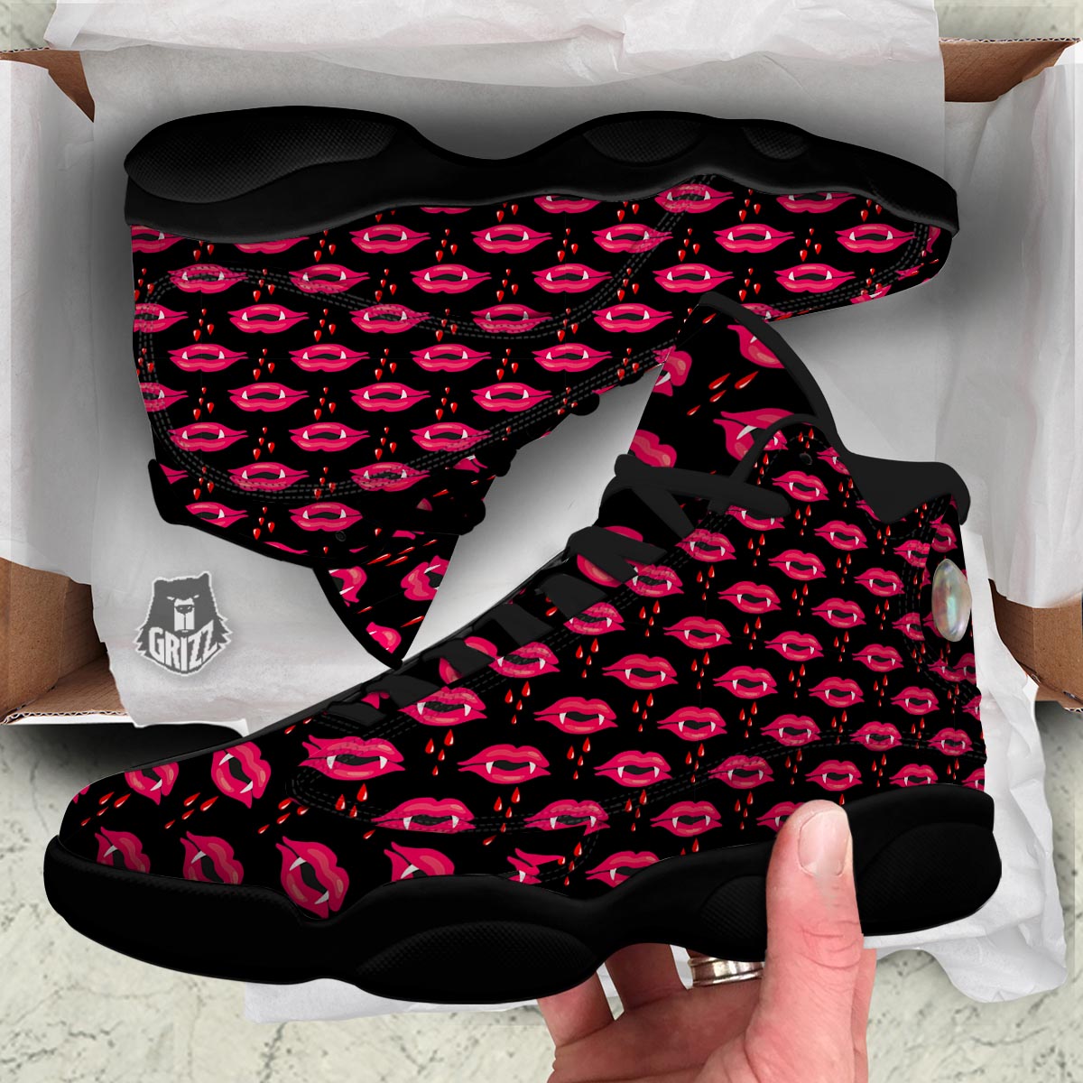 Vampire Lips Red Halloween Print Pattern Black Basketball Shoes-grizzshop