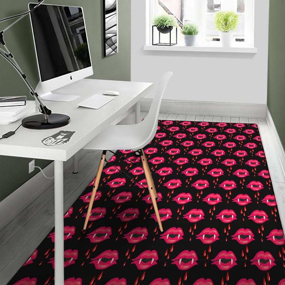 Vampire Lips Red Halloween Print Pattern Floor Mat-grizzshop