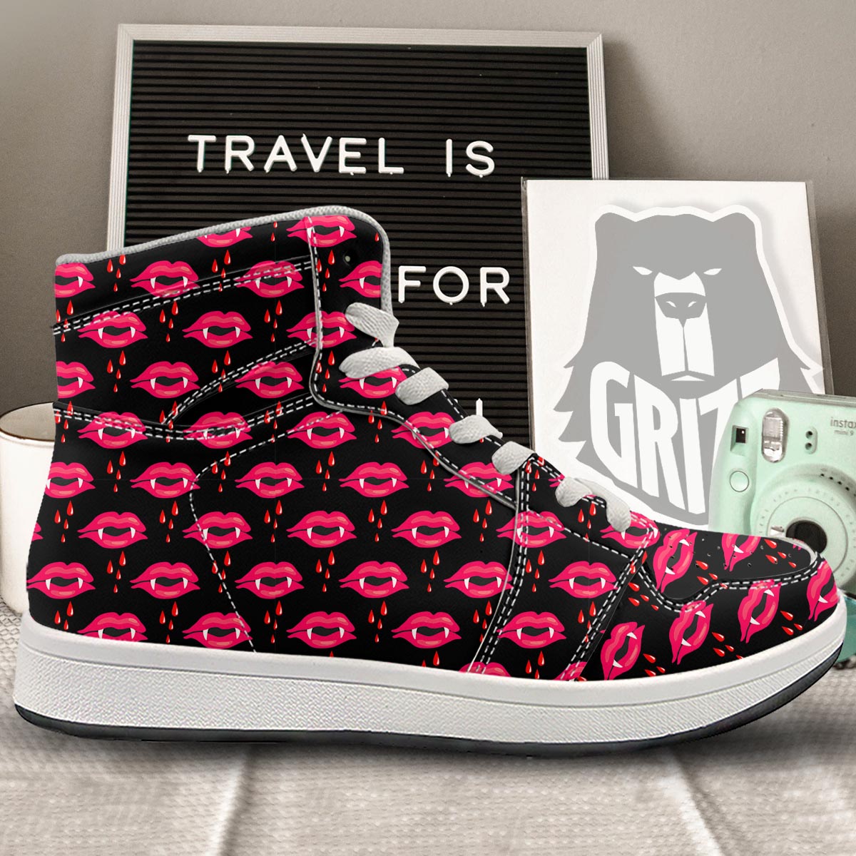 Vampire Lips Red Halloween Print Pattern High Top Sneakers-grizzshop