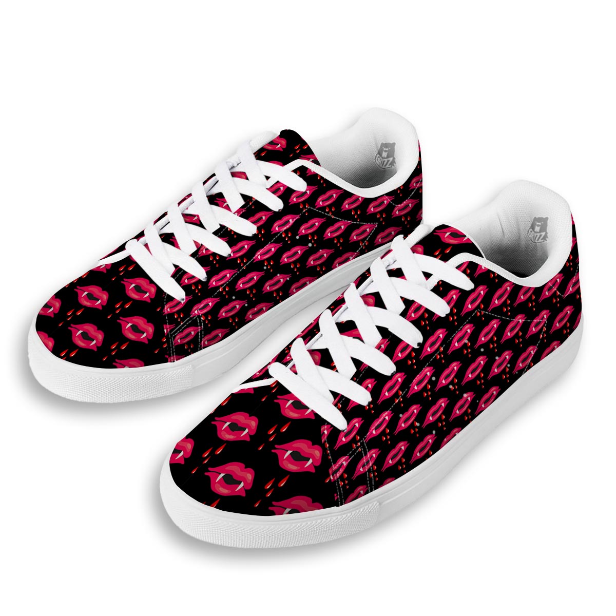 Vampire Lips Red Halloween Print Pattern White Low Top Sneakers-grizzshop
