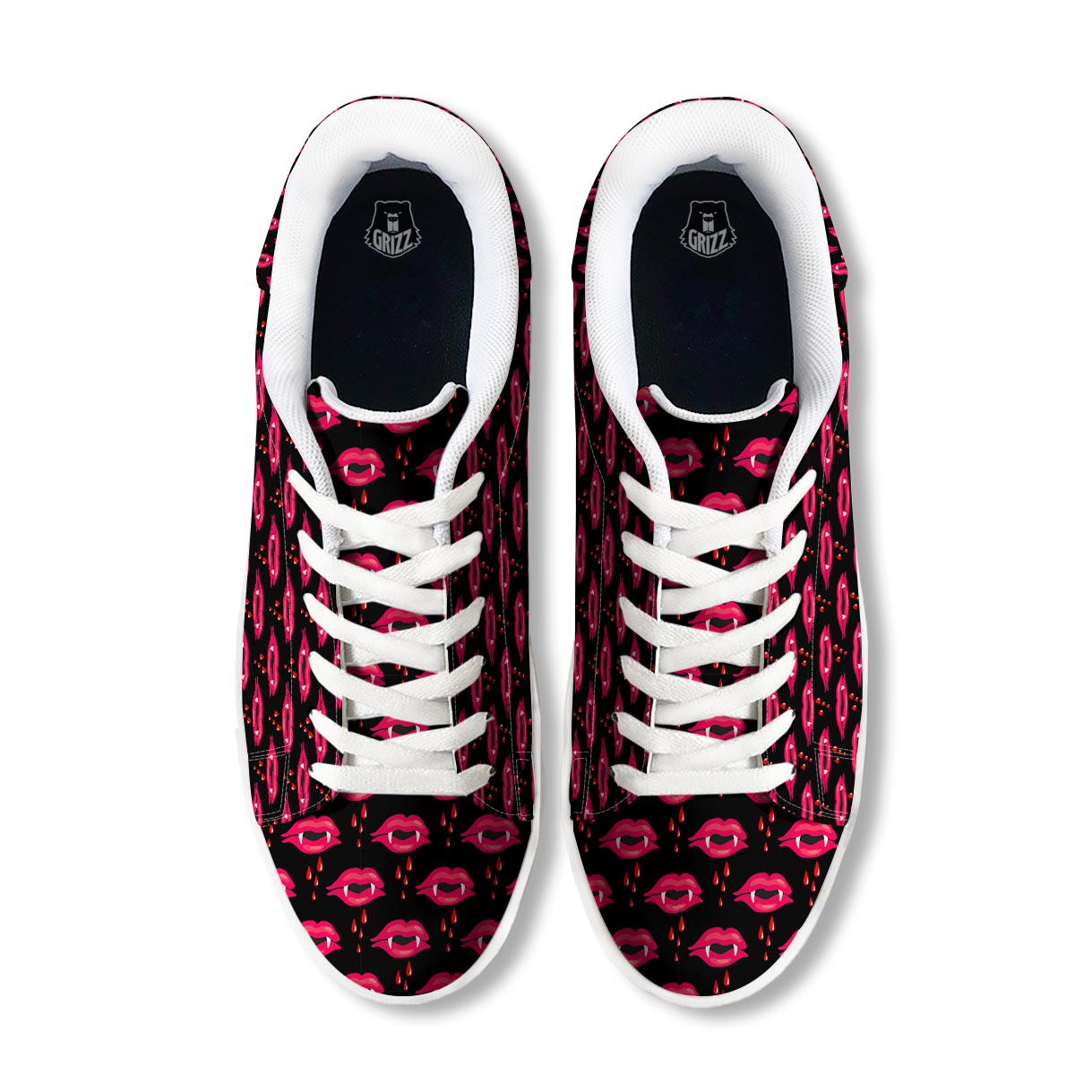 Vampire Lips Red Halloween Print Pattern White Low Top Sneakers-grizzshop