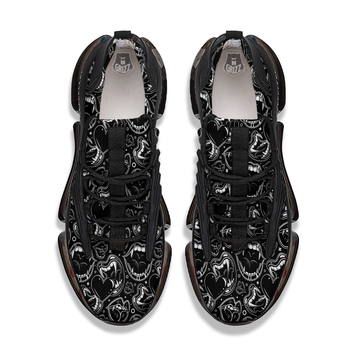 Vampire Mouth Black and White Print Pattern Black Gym Shoes-grizzshop