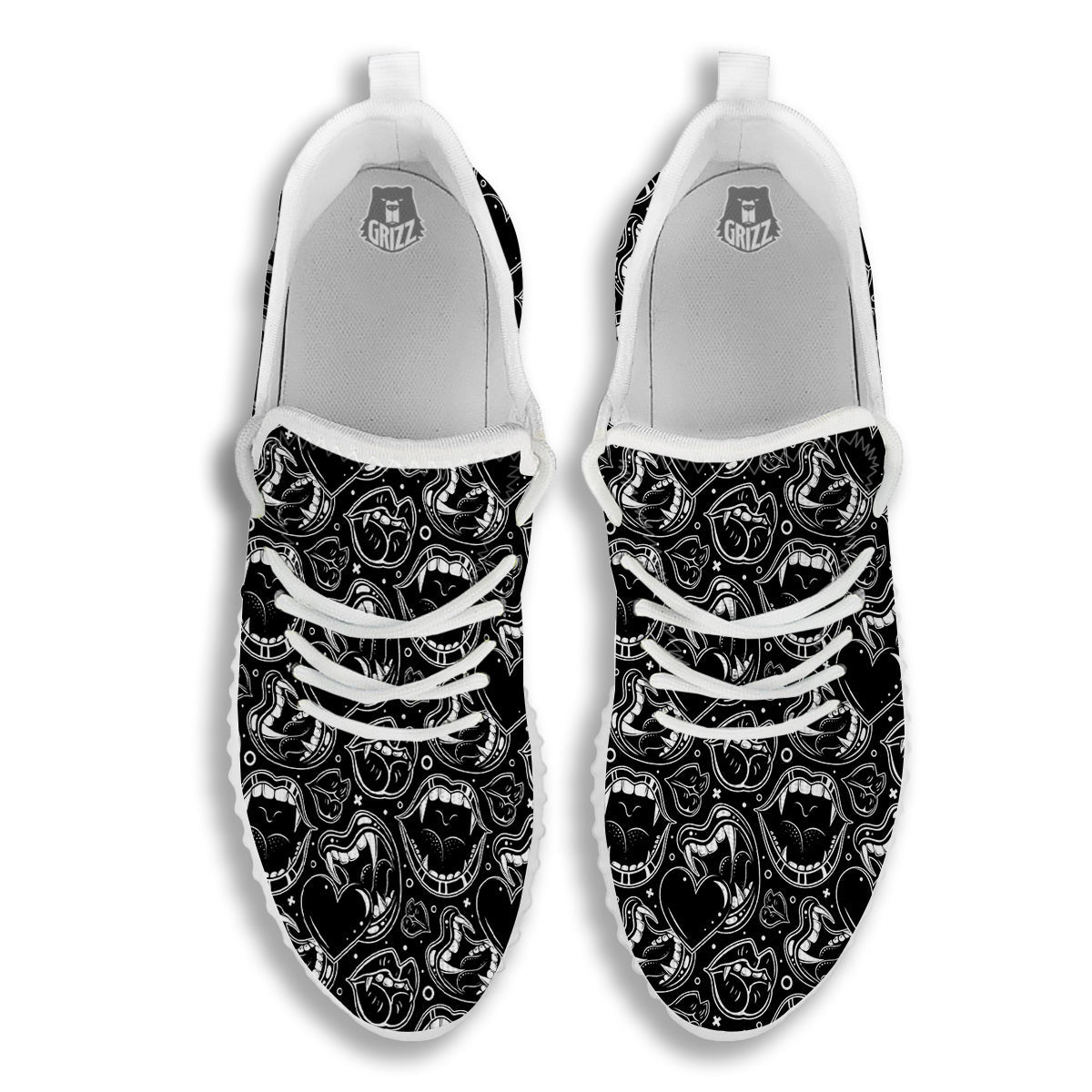 Vampire Mouth Black and White Print Pattern White Walking Shoes-grizzshop