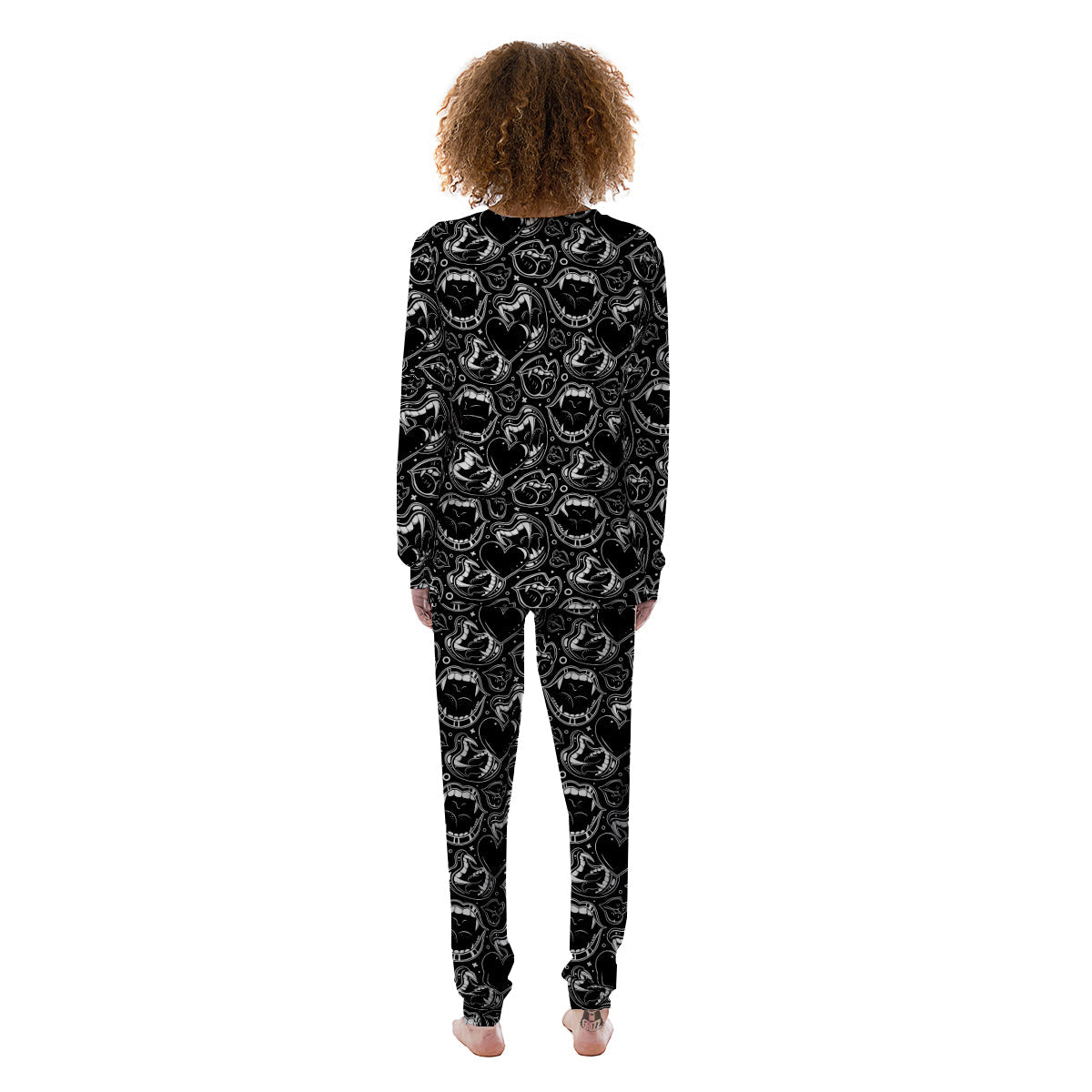 Vampire Mouth Black and White Print Pattern Women's Pajamas-grizzshop