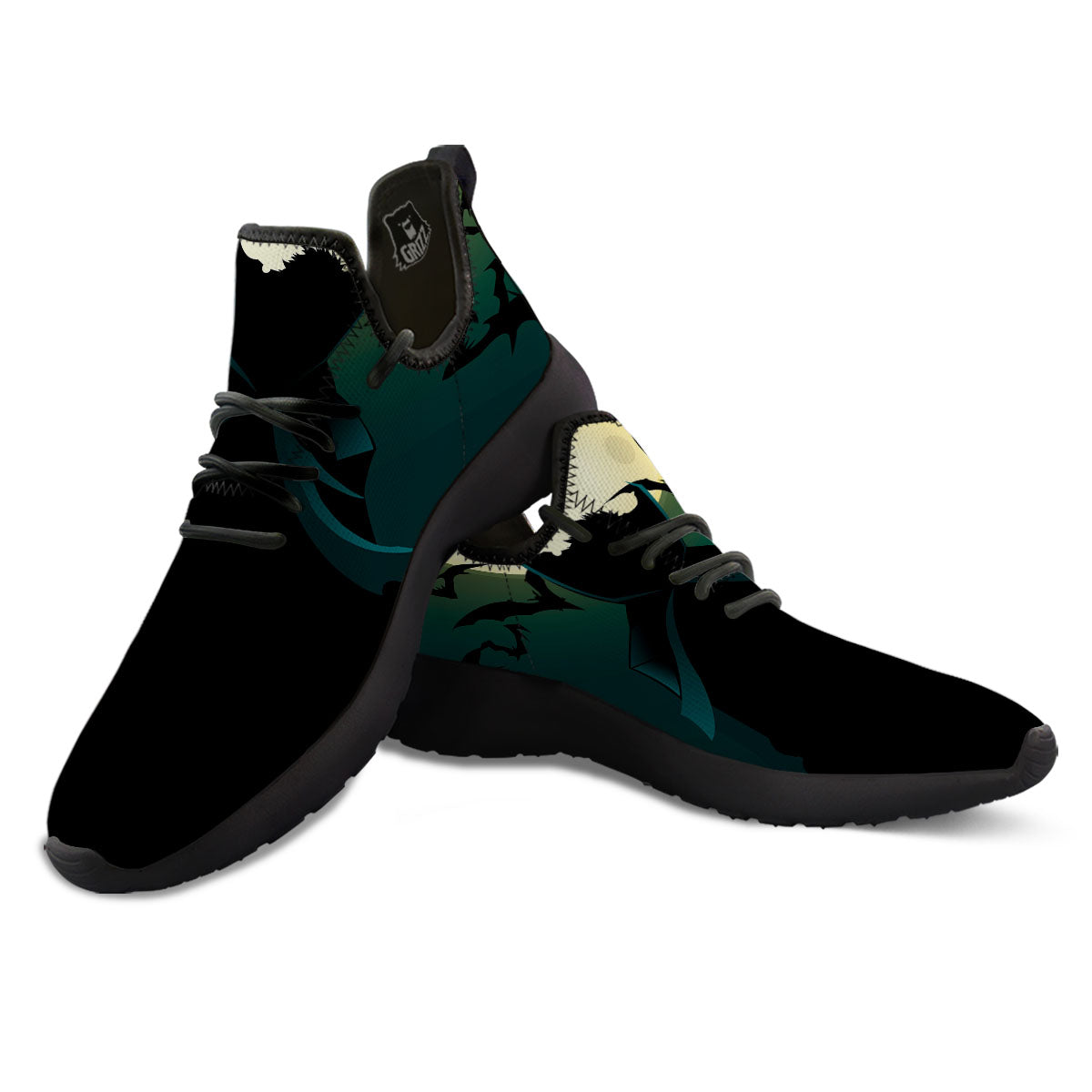 Vampire Silhouette Halloween Print Black Athletic Shoes-grizzshop
