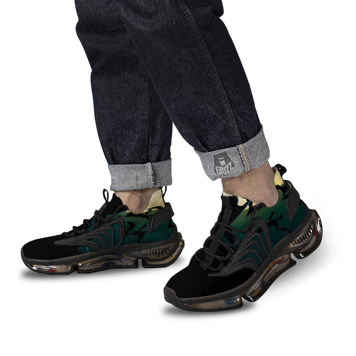 Vampire Silhouette Halloween Print Black Gym Shoes-grizzshop