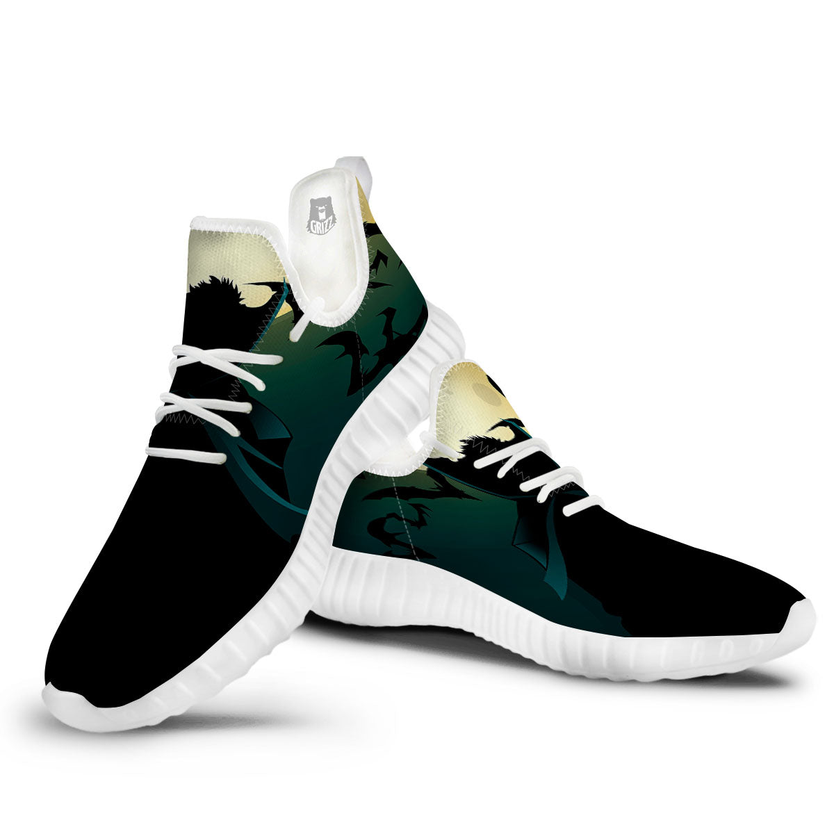 Vampire Silhouette Halloween Print White Walking Shoes-grizzshop
