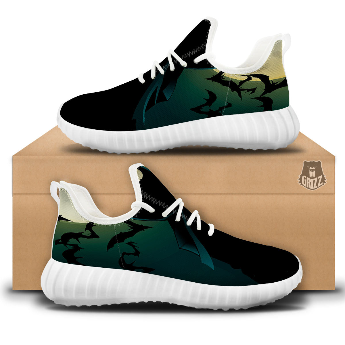 Vampire Silhouette Halloween Print White Walking Shoes-grizzshop