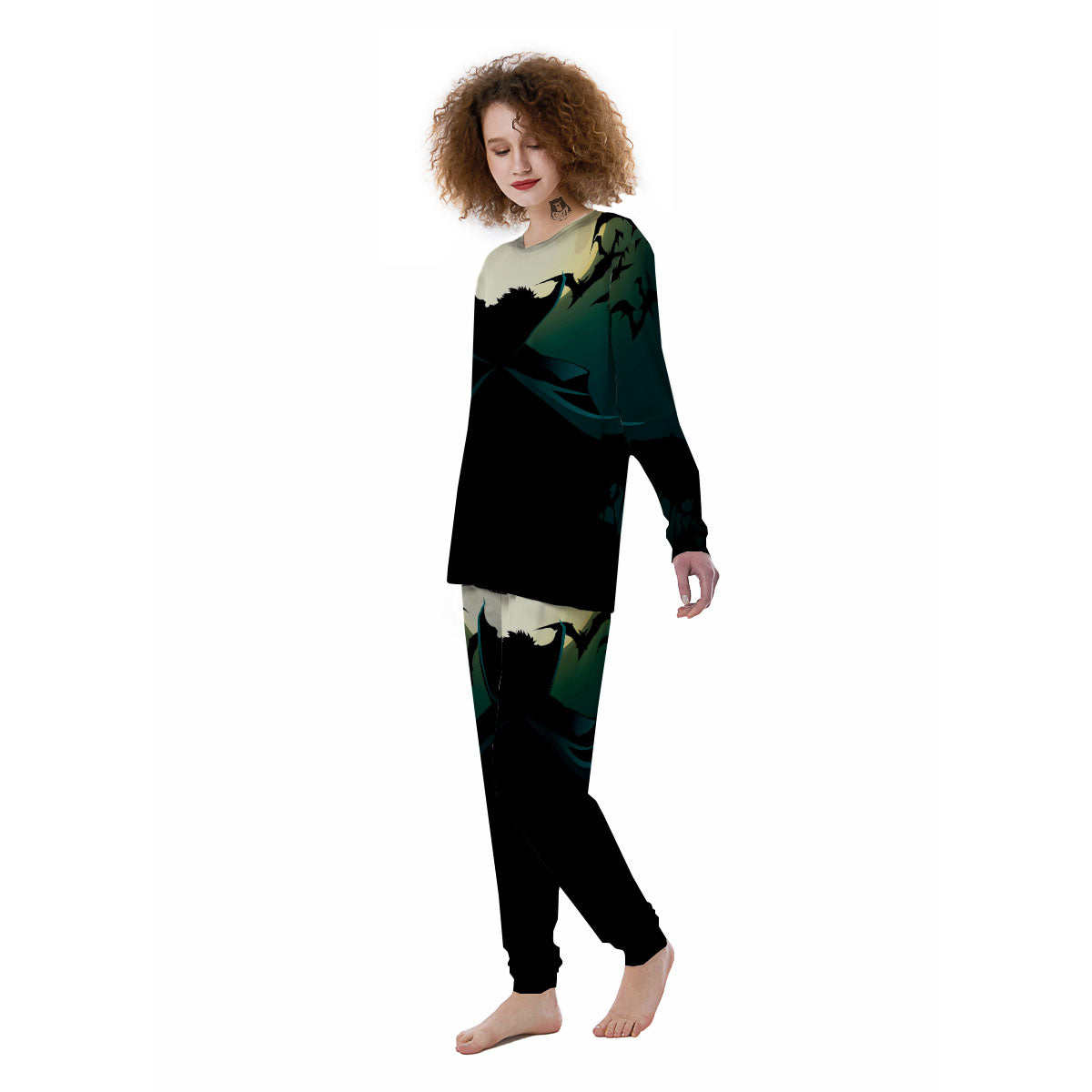 Vampire Silhouette Halloween Print Women's Pajamas-grizzshop