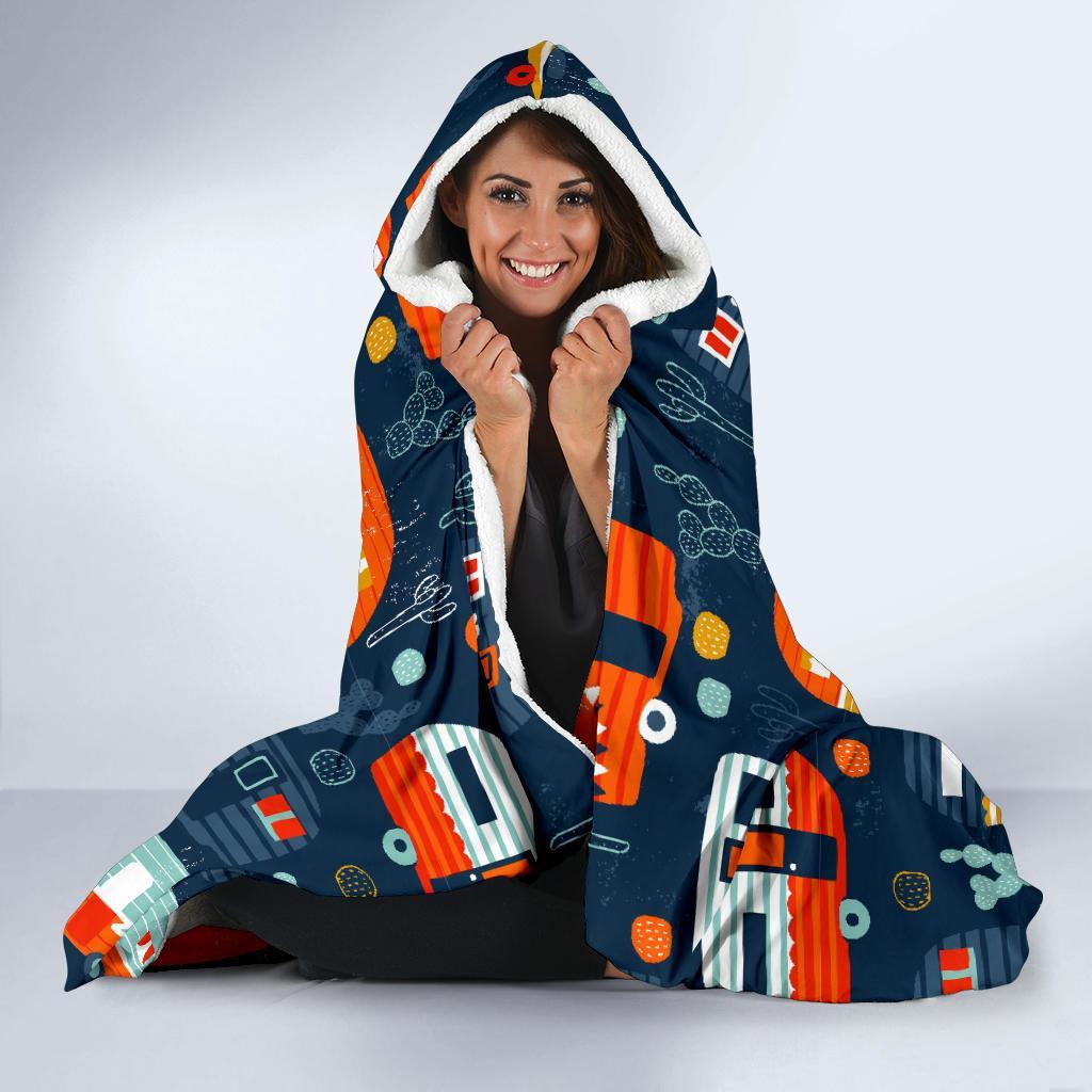 Van Camper Pattern Print Hooded Blanket-grizzshop