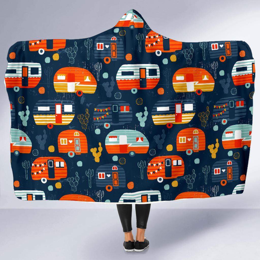 Van Camper Pattern Print Hooded Blanket-grizzshop