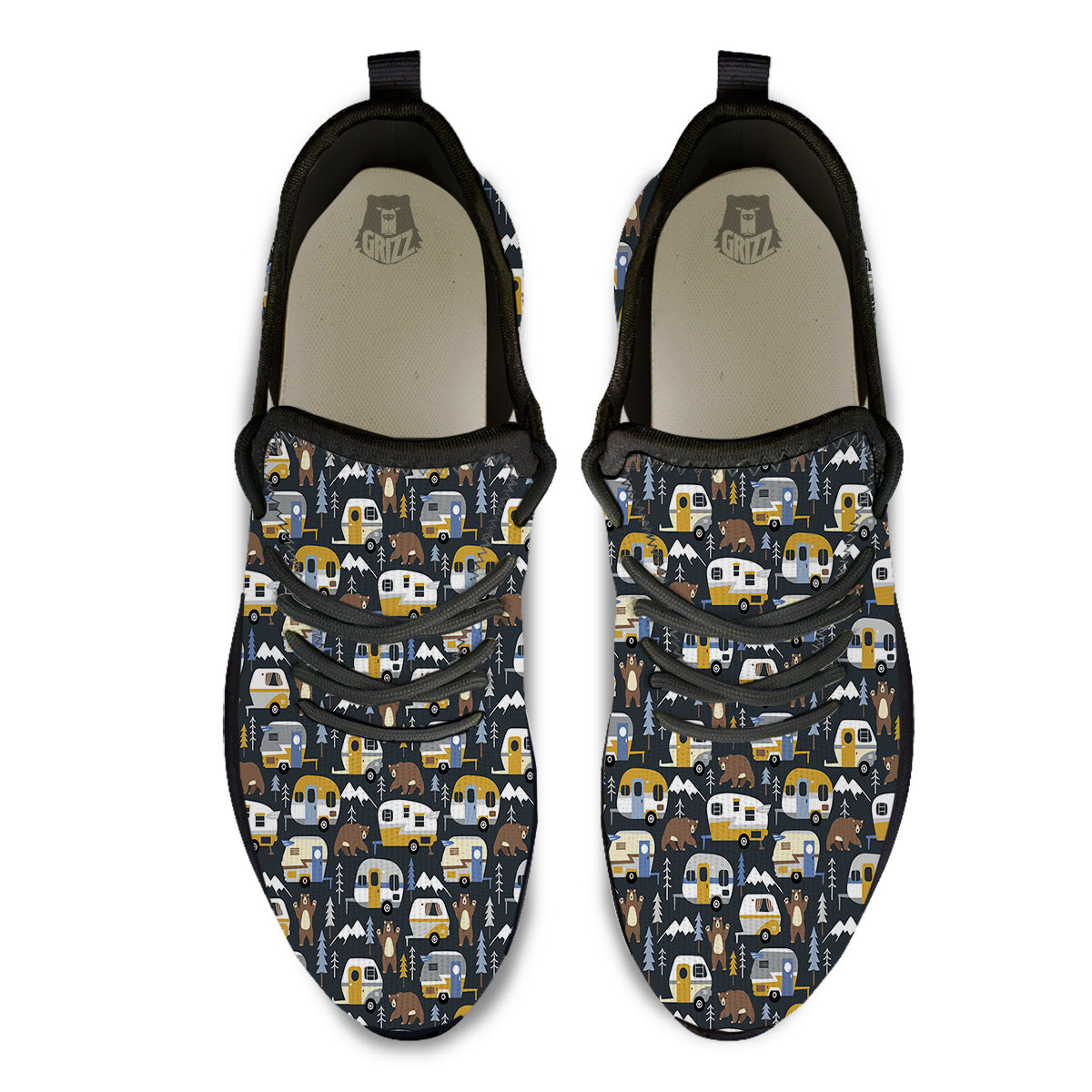 Van Camping Print Pattern Black Athletic Shoes-grizzshop