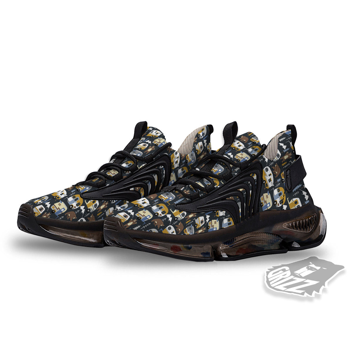 Van Camping Print Pattern Black Gym Shoes-grizzshop