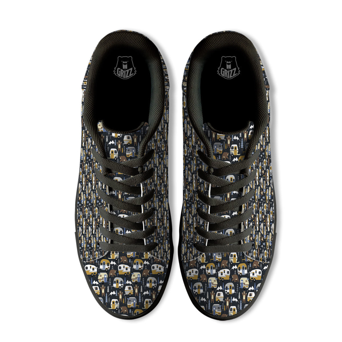 Van Camping Print Pattern Black Low Top Sneakers-grizzshop