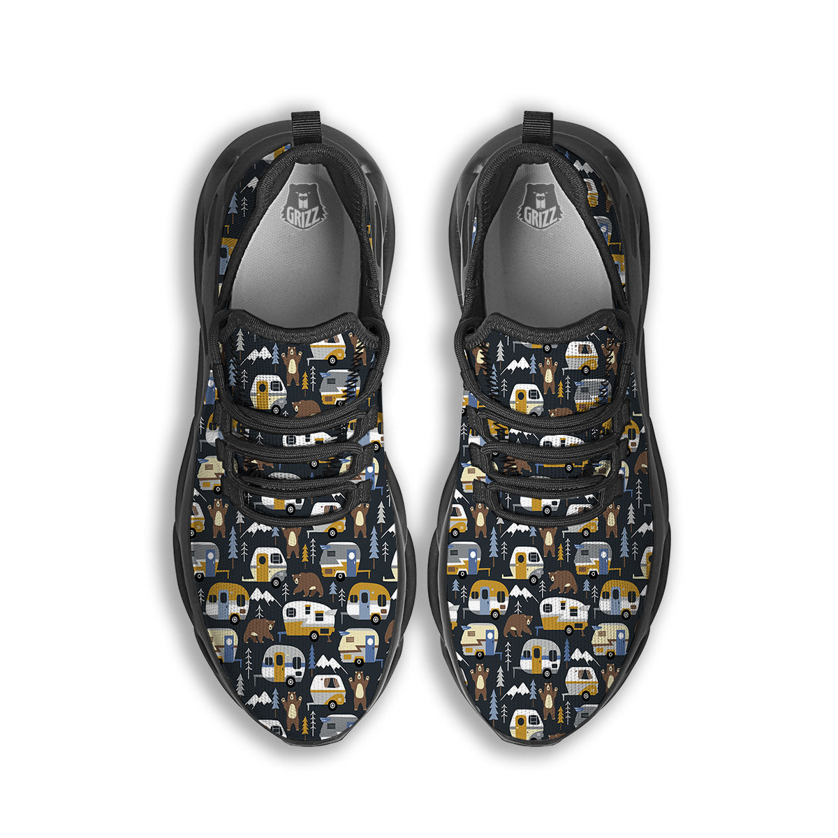 Van Camping Print Pattern Black Running Shoes-grizzshop