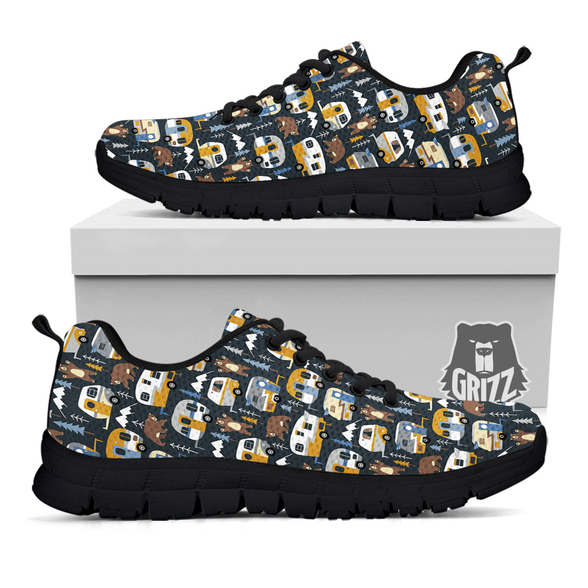 Van Camping Print Pattern Black Sneaker-grizzshop