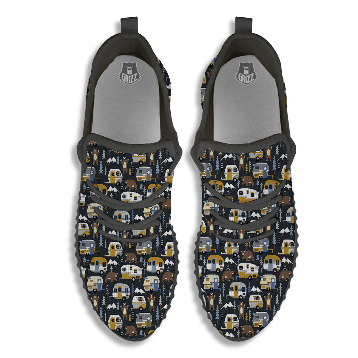 Van Camping Print Pattern Black Walking Shoes-grizzshop