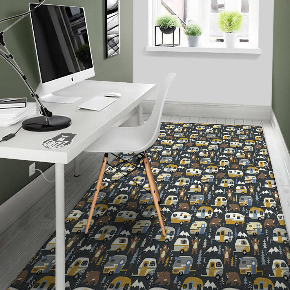 Van Camping Print Pattern Floor Mat-grizzshop
