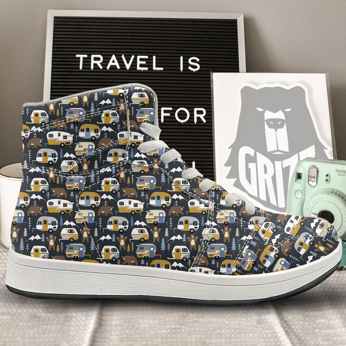 Van Camping Print Pattern High Top Sneakers-grizzshop