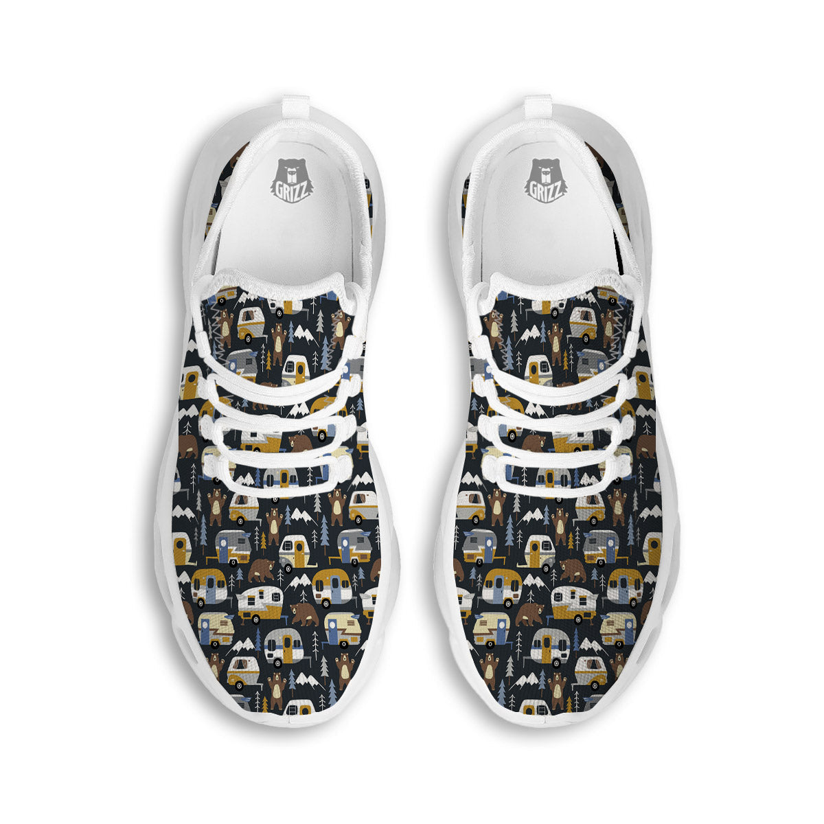 Van Camping Print Pattern White Running Shoes-grizzshop
