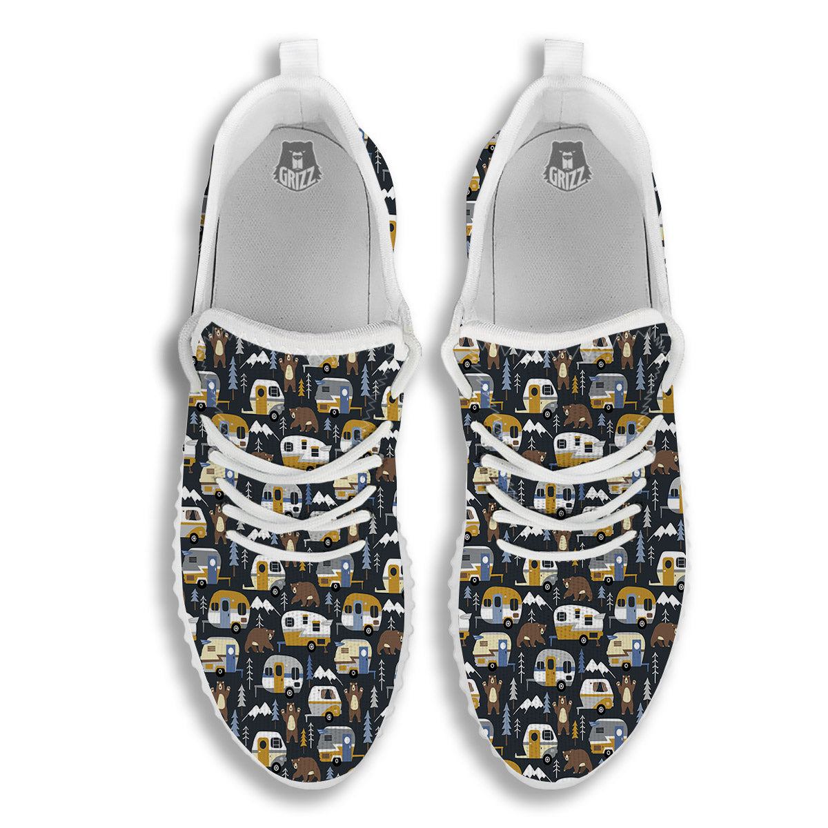 Van Camping Print Pattern White Walking Shoes-grizzshop