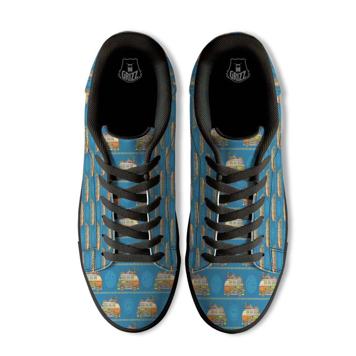 Van Hippie Vintage Print Pattern Black Low Top Sneakers-grizzshop