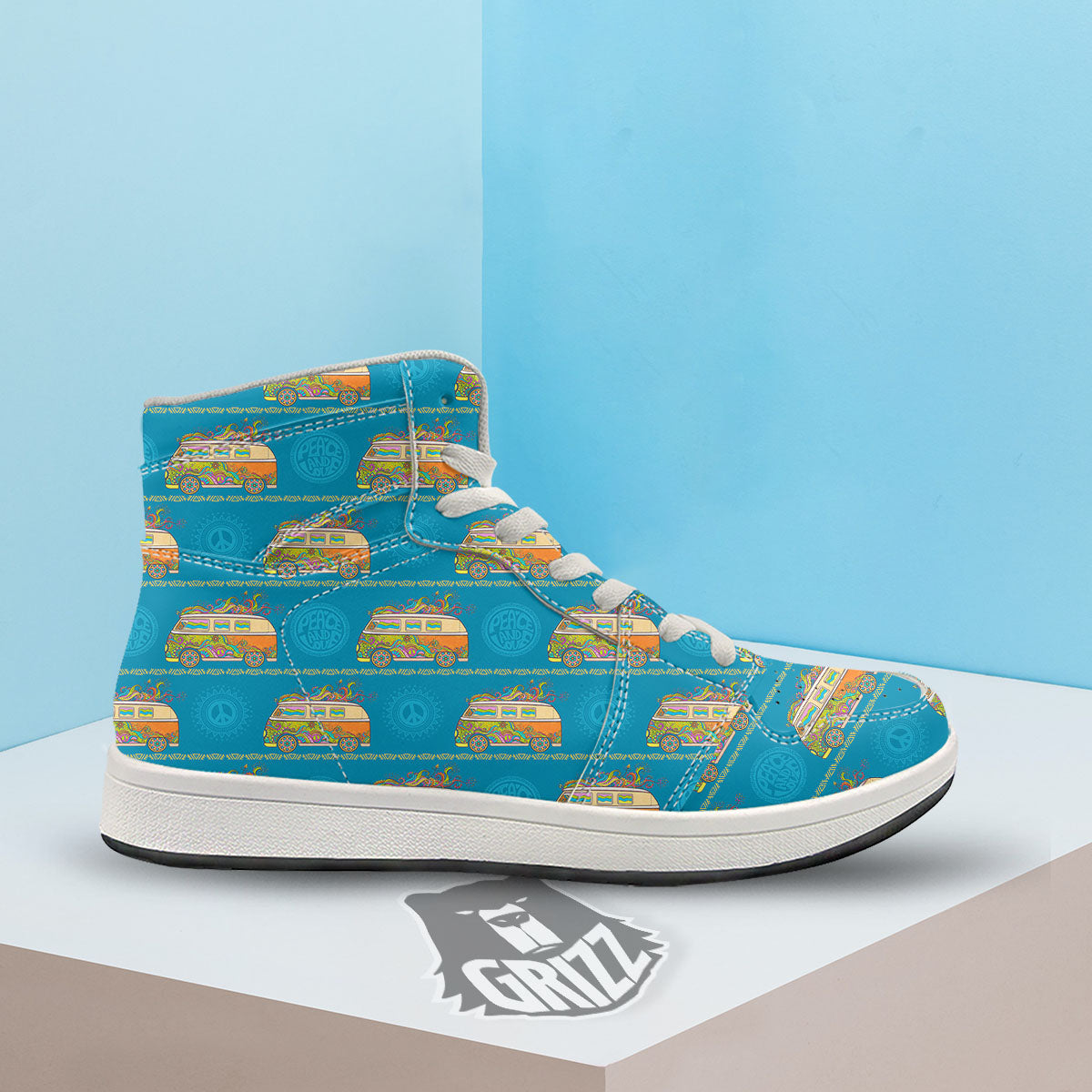 Van Hippie Vintage Print Pattern High Top Sneakers-grizzshop
