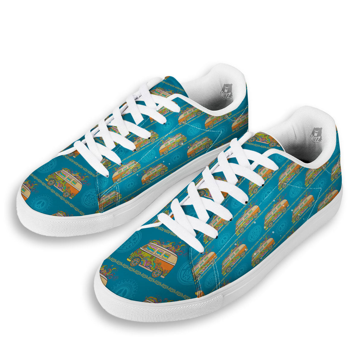 Van Hippie Vintage Print Pattern White Low Top Sneakers-grizzshop