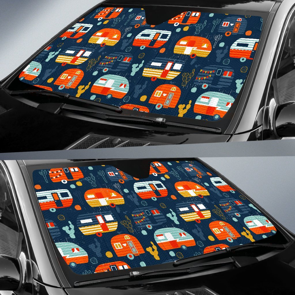 Van Camper Pattern Print Car Sun Shade-grizzshop