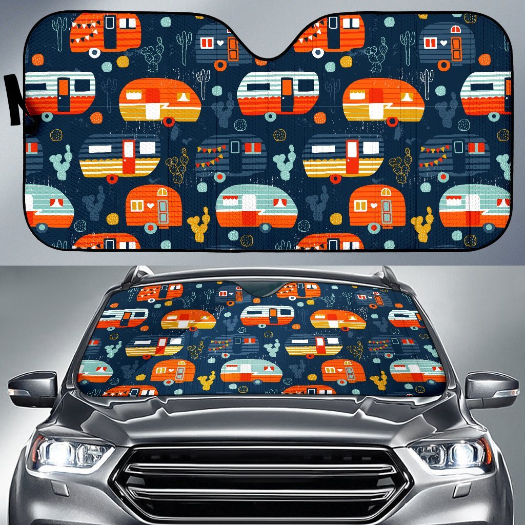 Van Camper Pattern Print Car Sun Shade-grizzshop