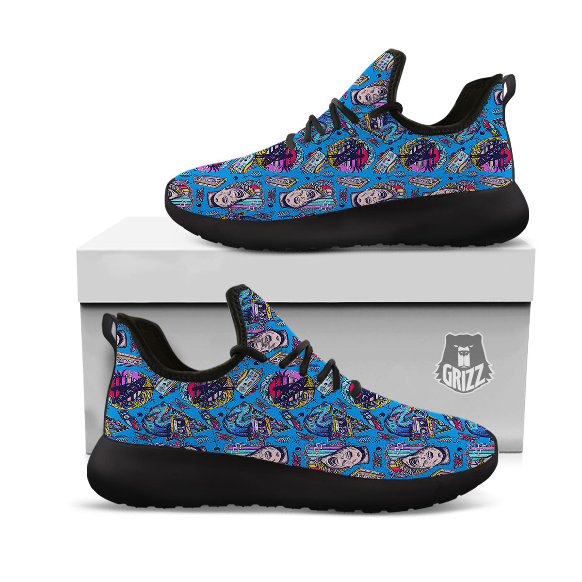 Vaporwave Art Cyberpunk Print Pattern Black Athletic Shoes-grizzshop