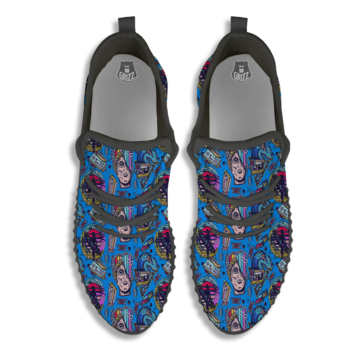 Vaporwave Art Cyberpunk Print Pattern Black Walking Shoes-grizzshop