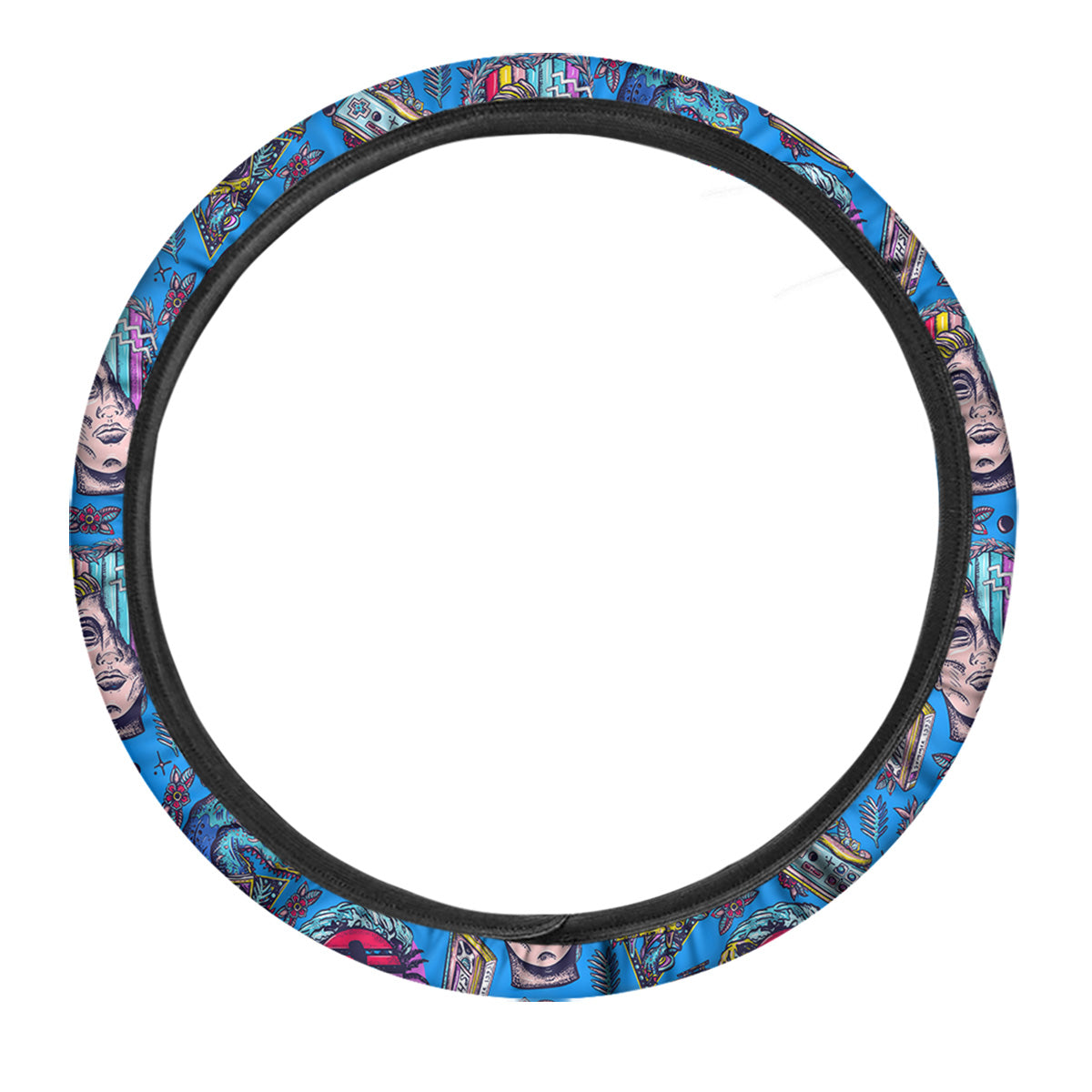 Vaporwave Art Cyberpunk Print Pattern Car Steering Wheel Cover-grizzshop
